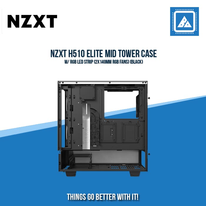 NZXT H510 ELITE MID TOWER CASE W/ RGB LED STRIP (2X140MM RGB FANS) (BLACK) NZXT H510 ELITE MID TOWER CASE W/ RGB LED STRIP (2X140MM RGB FANS) (BLACK)